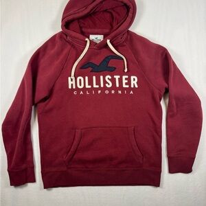 Hollister Men's Burgundy Hooded Sweatshirt with Logo